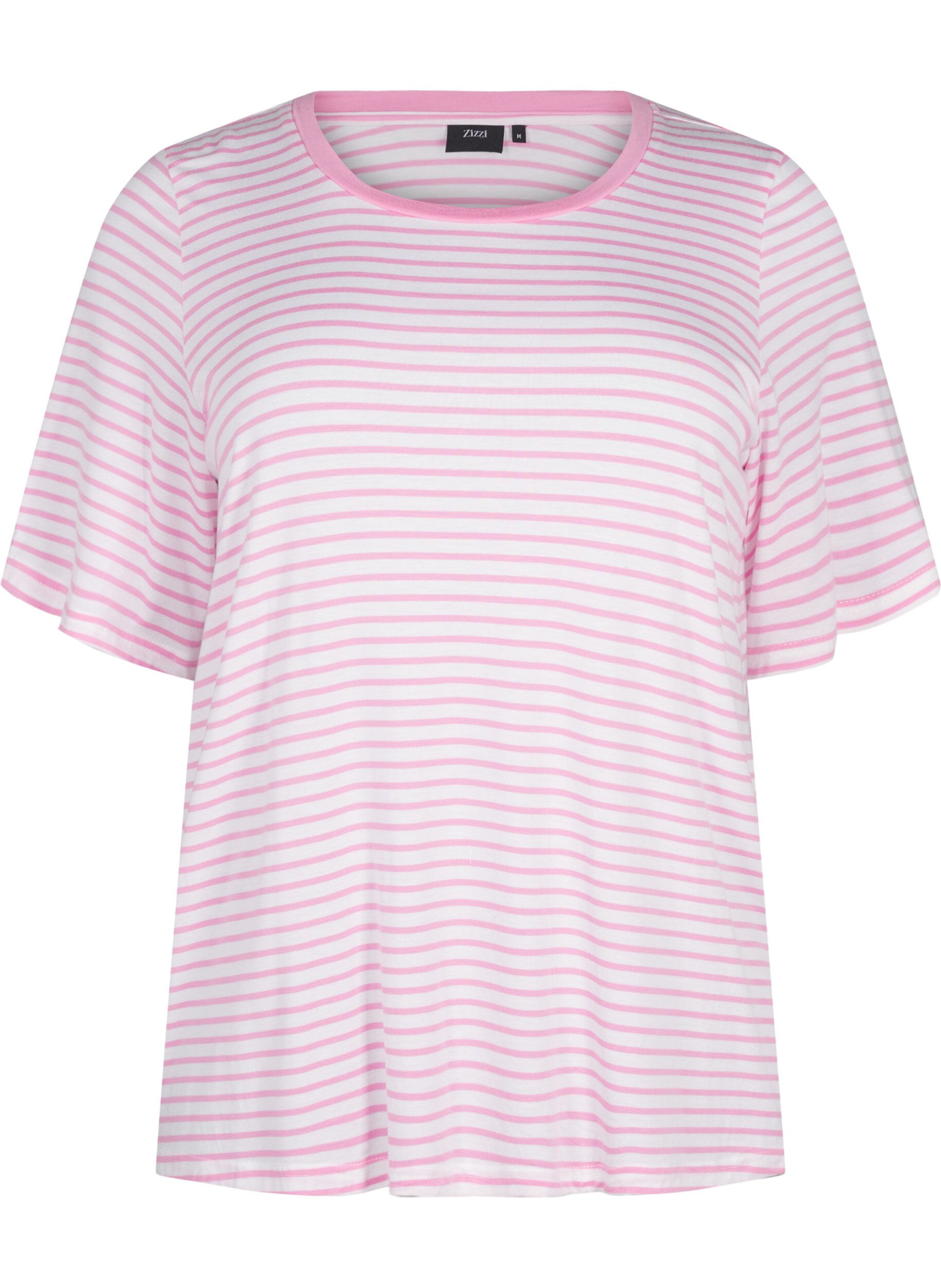 Stribet t-shirt i lyocell med rund hals