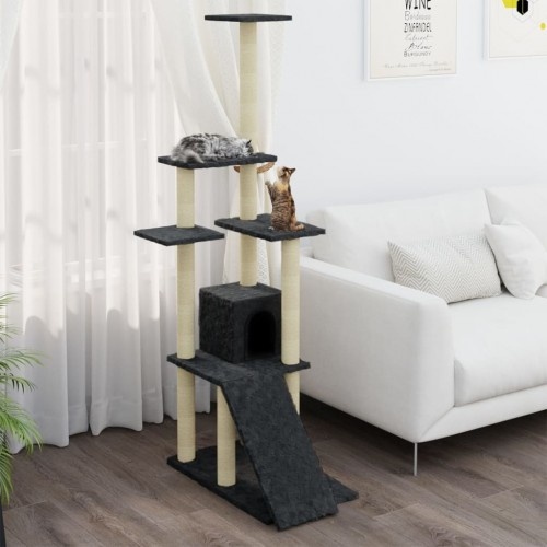 Arranhador para gatos Vidaxl com casinha, 5 níveis, cinza escuro
