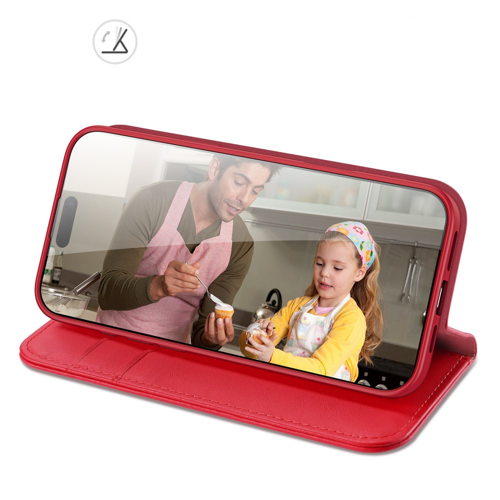 iPhone 16 Pro Flip Wallet Cover Echtleder Tasche (RFID Schutz) - Rot
