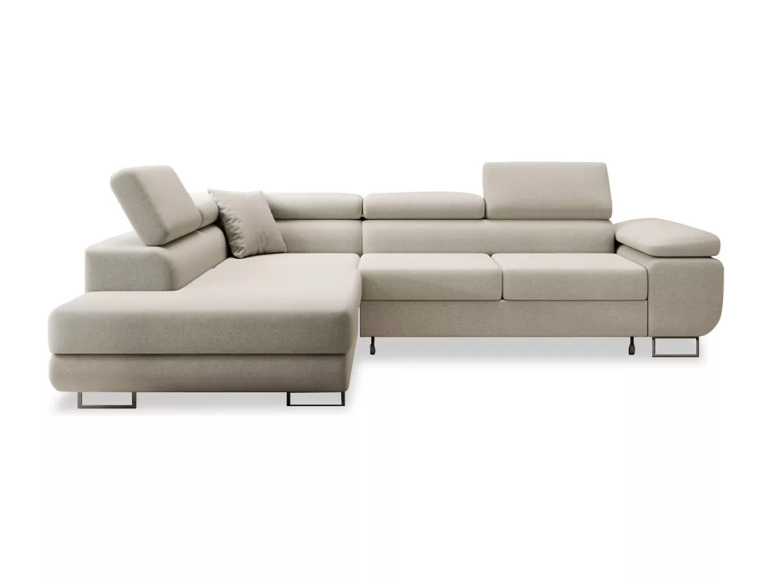 Canapé d'angle gauche convertible Marius tissu Beige