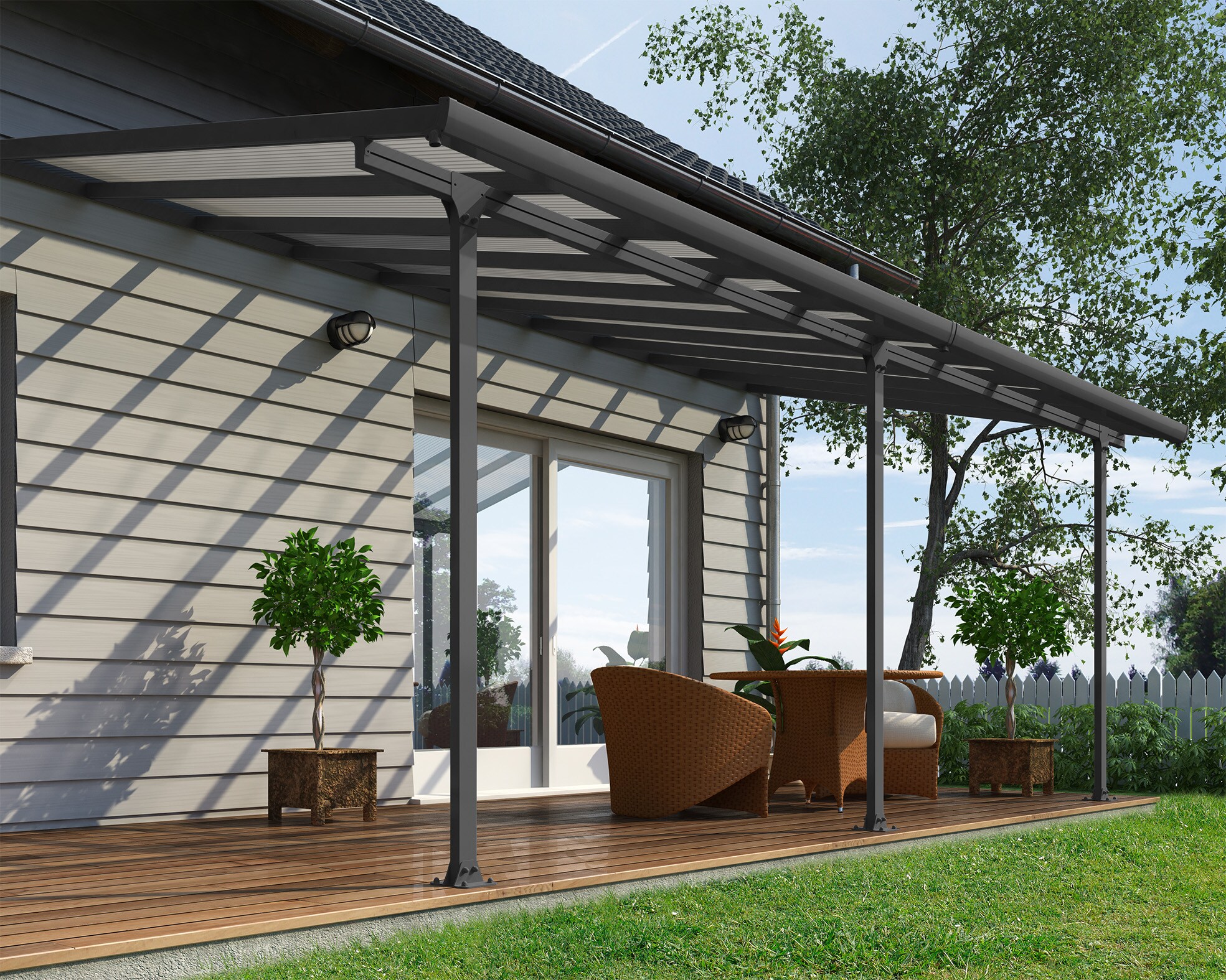 Palram Canopia Feria Terrassenüberdachung anthrazit doppelverglast 610x295x260-305 in cm (LxBxH)