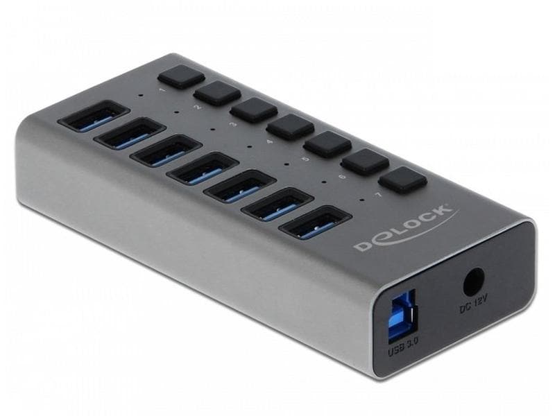 Delock USB-Hub 63669 USB 3.0 - 7x Type-A 7-Port-USB-3.0-Hub mit Metallgehäuse und einzeln aktivierbaren Anschlüssen