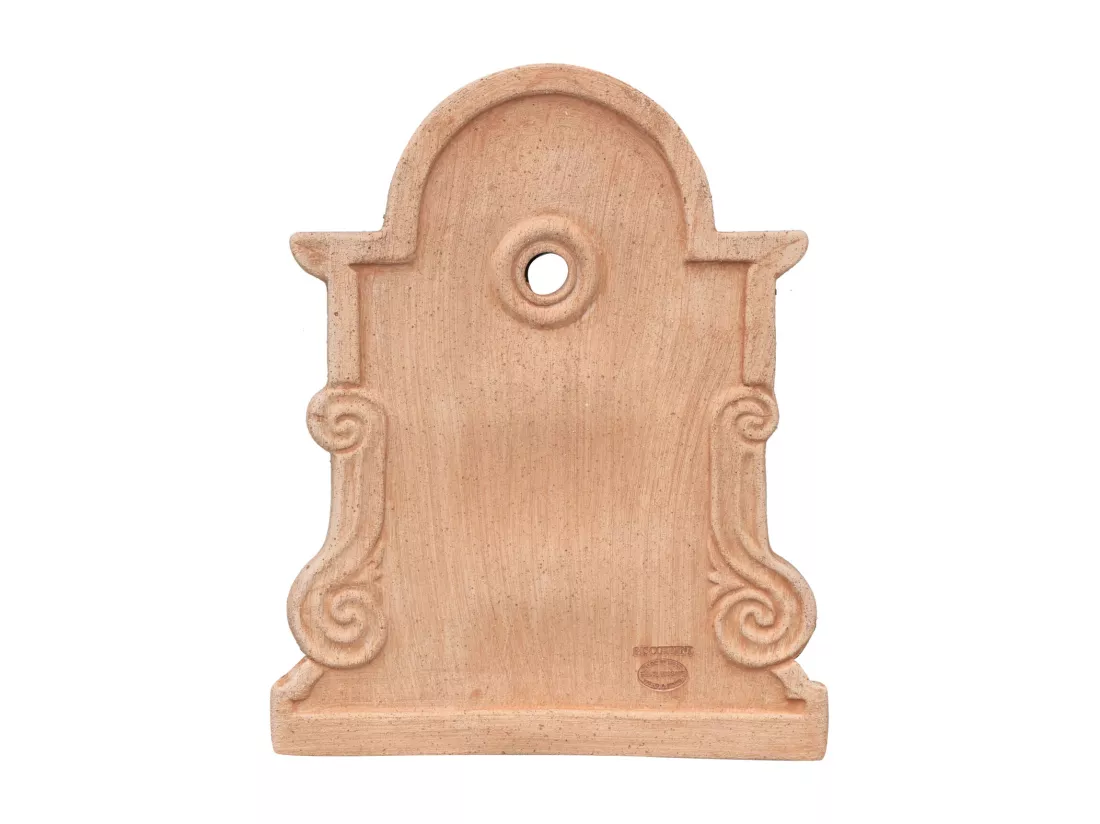 BISCOTTINI Fontaine - Fronton en Terre Cuite - Décorative - Fontaine de Jardin - Extérieur - Fontaine Murale - Dosseret - Décoration Murale - Décoration de Jardin - 37x3x47cm
