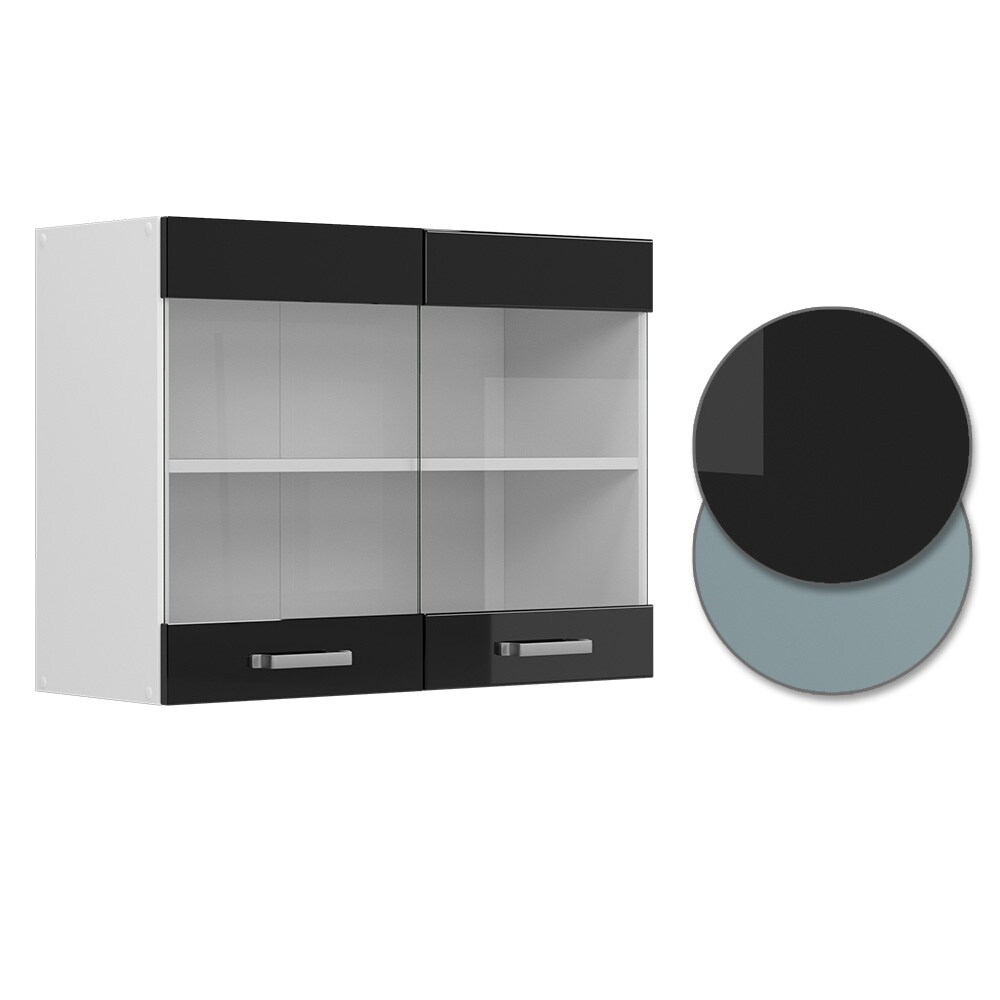 Vicco Glashängeschrank Küchenschrank R-Line Solid Weiß Schwarz 80 cm modern