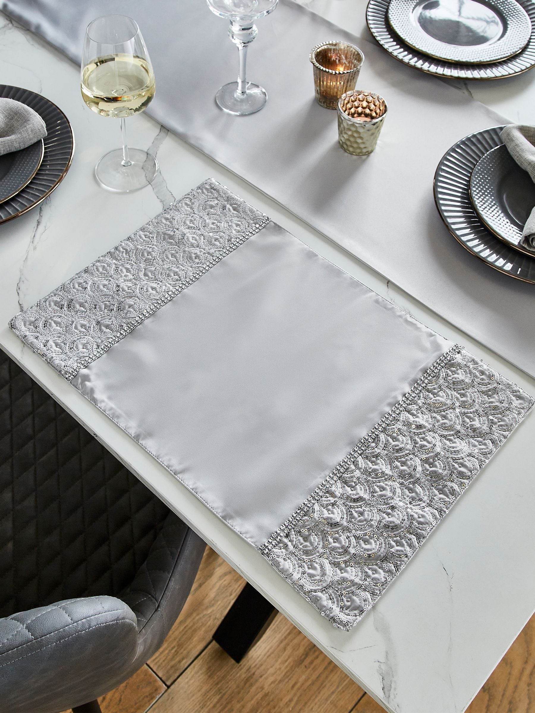 Catherine Lansfield Set van 4 Deco Pailletten Eetkamer Placemats