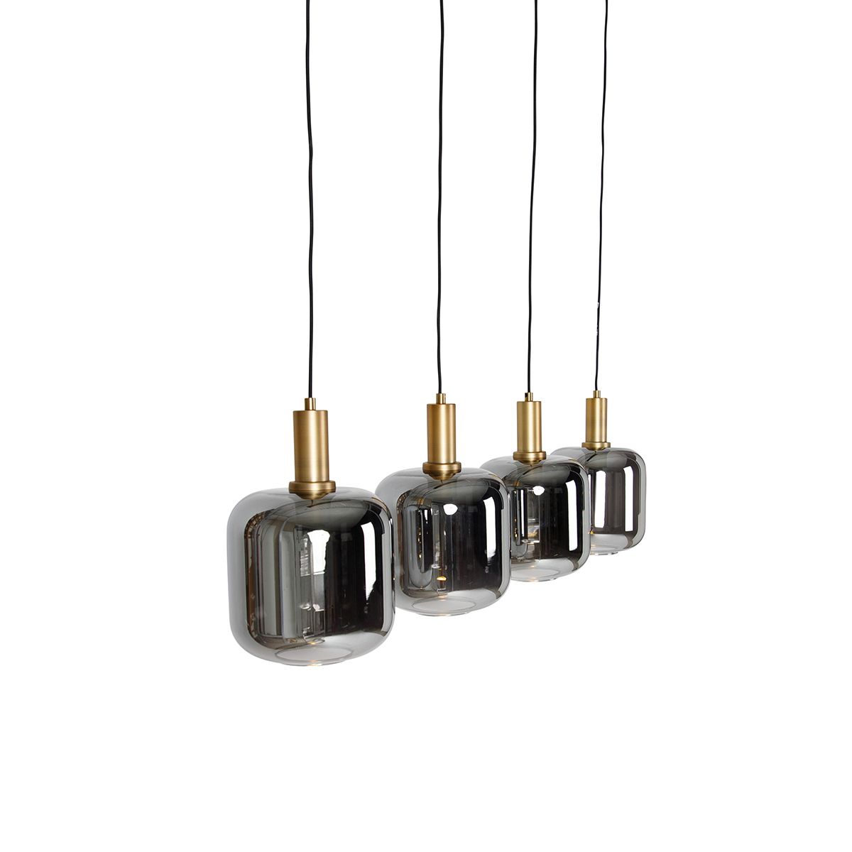 Hanglamp zwart met goud en smoke glas incl. 4 PUCC - Zuzanna