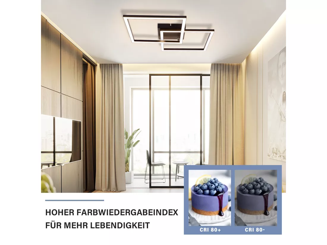 NETTLIFE plafonnier salon led blanc chaud noir 3000k design moderne angulaire 24w