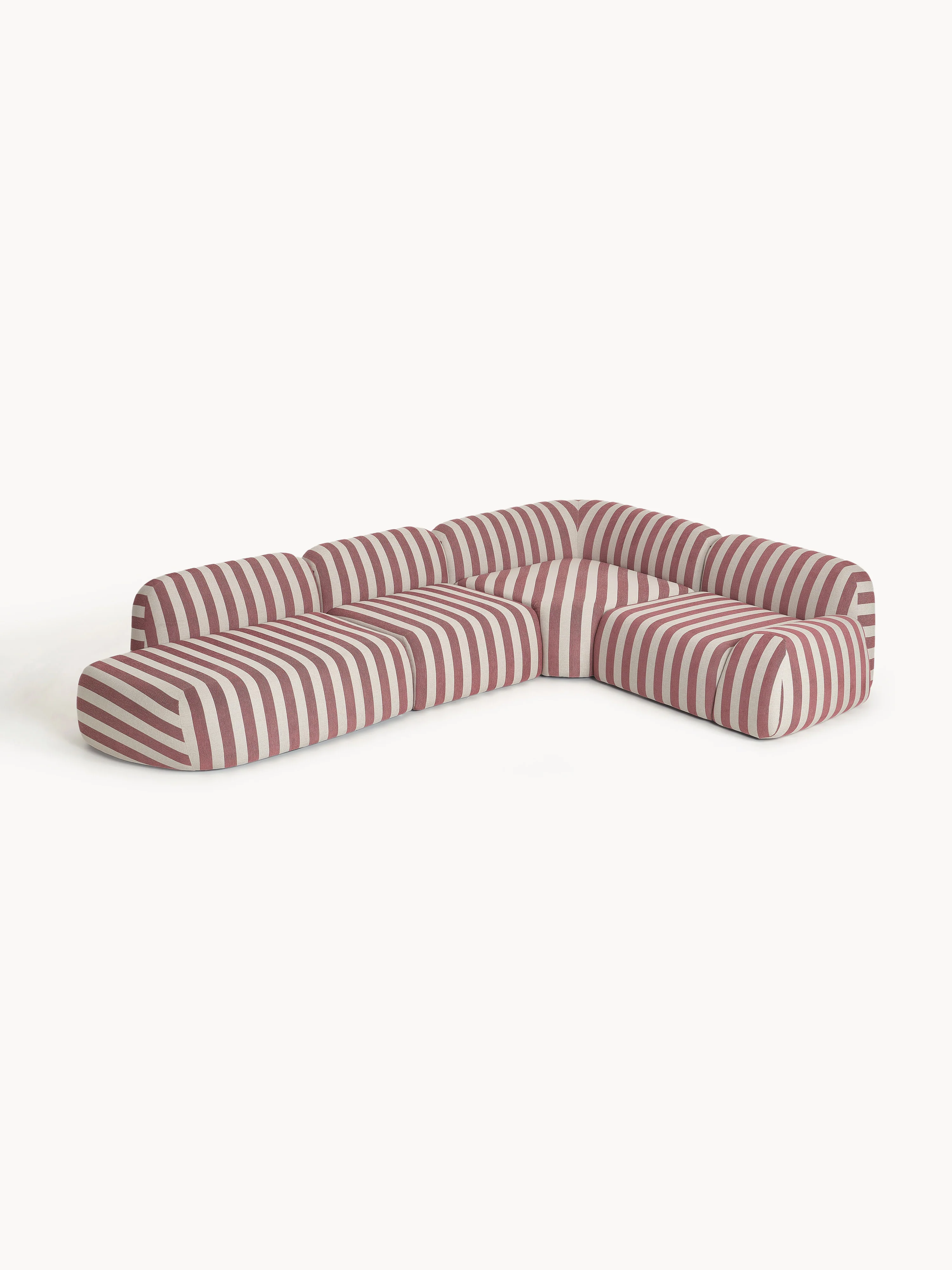 Gestreepte XL modulaire hoekbank Wolke met chaise longue