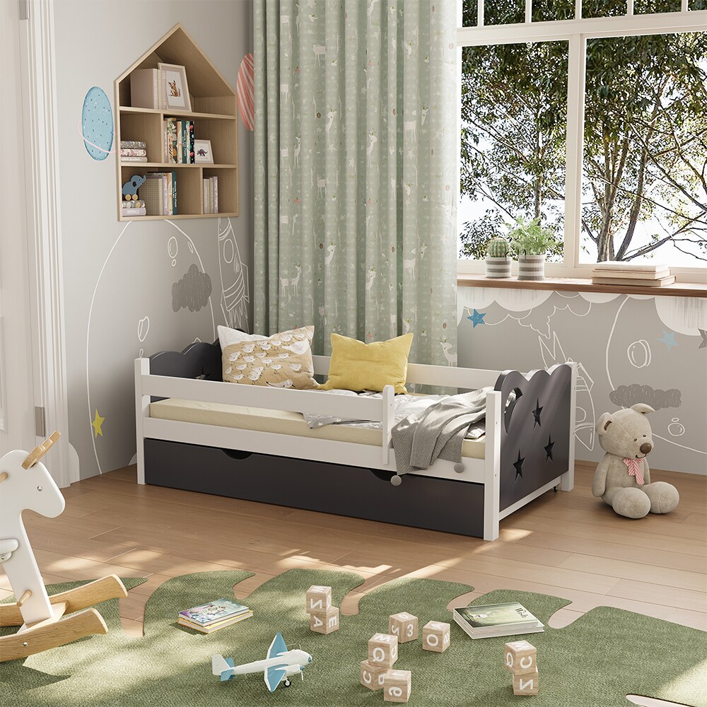 VitaliSpa Kinderbett Einzelbett Juniorbett Jessica Weiß Grau 140x70 cm modern Kinderzimmer Bett Bettschublade Rausfallschutz