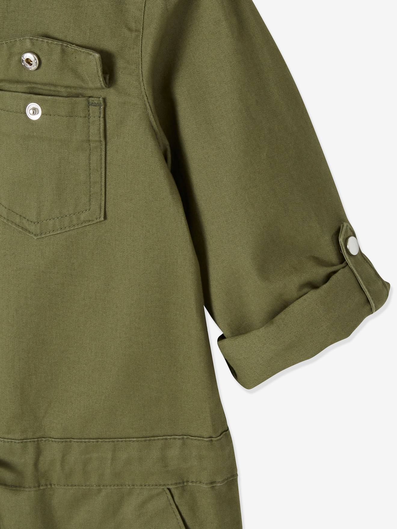 Macacão longo em tecido fluido, para meninas, verde escuro liso