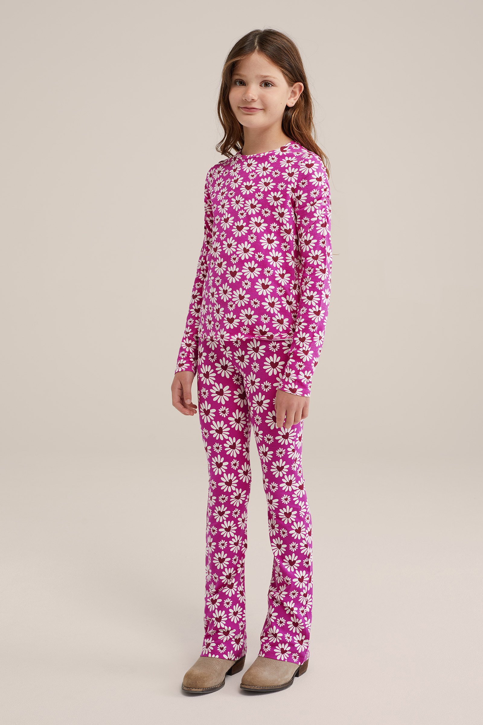 Meisjes flared legging met dessin WE Fashion Felroze