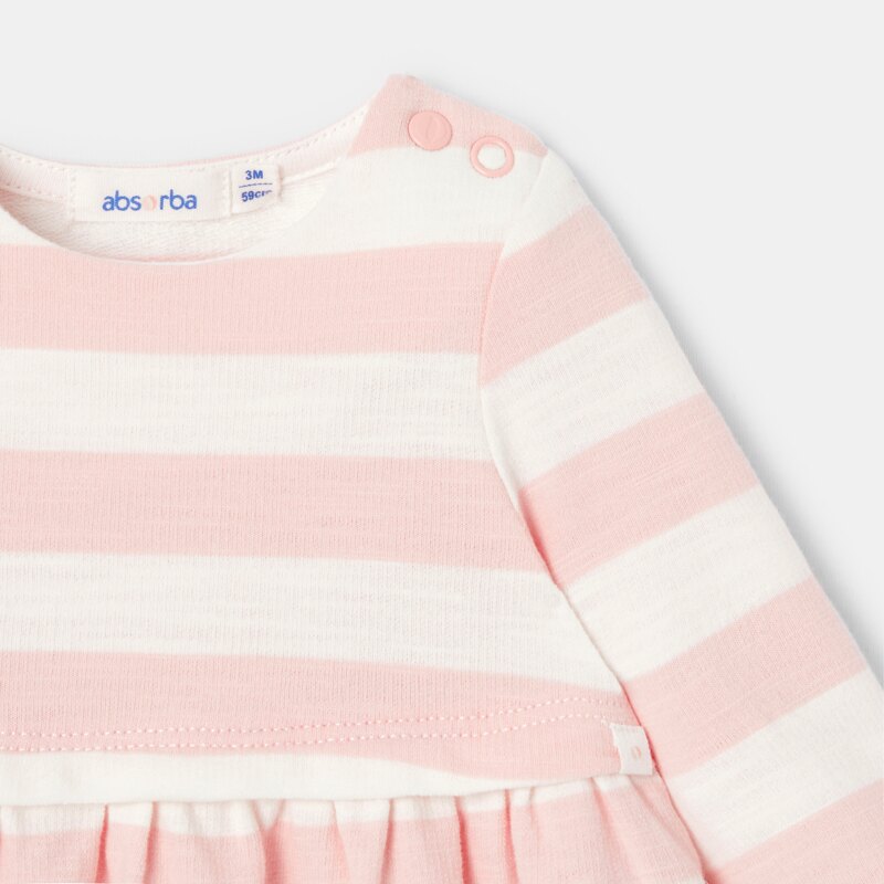 Robe à manches longues en coton bio rose bébé fille Absorba Rose