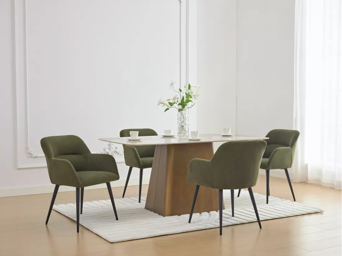 Lot de 6 chaises avec accoudoirs en tissu et métal noir - Vert - HEKA