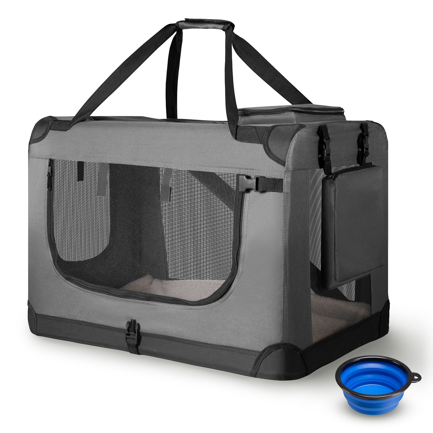 Juskys Hundetransportbox Lassie S (grau) faltbar mit Decke - 34x50x36 cm Hundetasche Hundebox