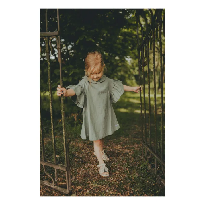 Donsje Robe à Volants Capucine en Lin | Sauge