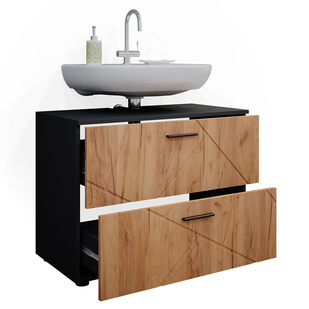 Vicco Waschtischunterschrank Badschrank Badezimmerschrank Irma Anthrazit Eiche 80 cm Hochglanz