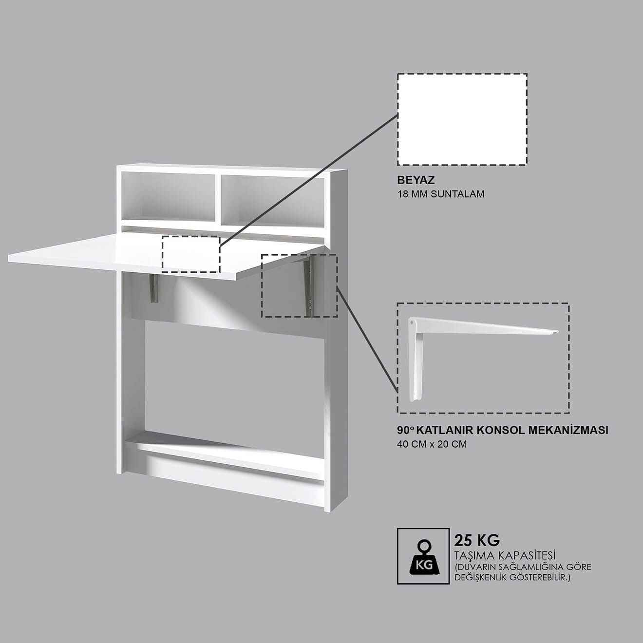 Wooden Art Table pliable bracked blanc - 70x90x15 cm