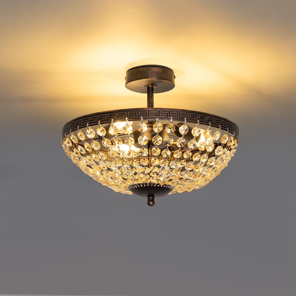 Klassieke plafondlamp brons en kristal 3-lichts - Mondrian