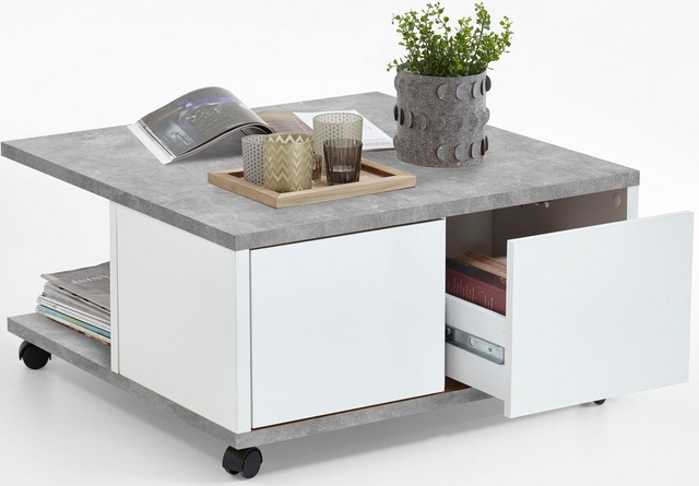 FMD Couchtisch »Twin« Schubladen als Push-to-open, viel Staur. , mit Rollen, Breite: 70 cm