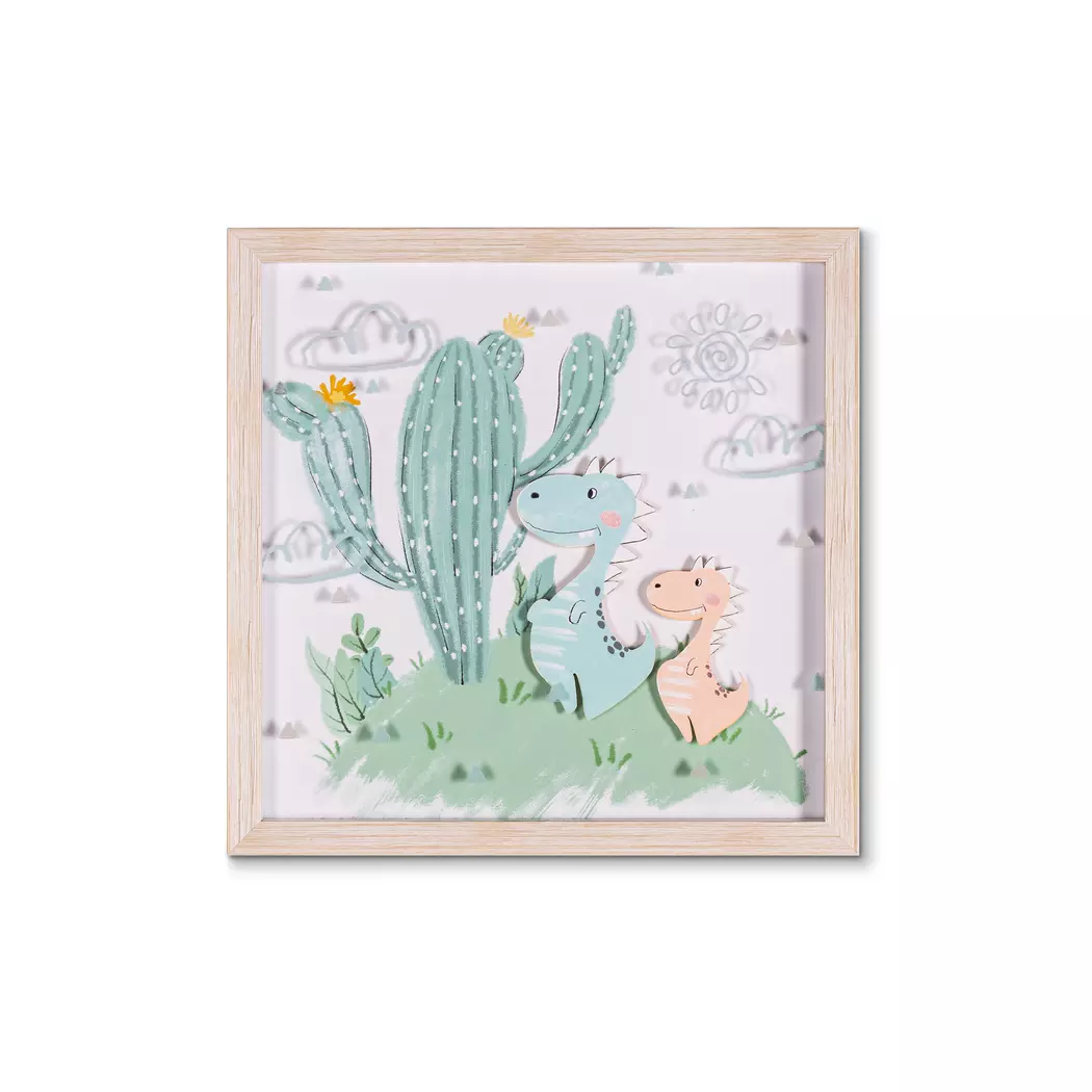 Wandbild 32,6 x 32,6 cm Kaktus mit Dino II