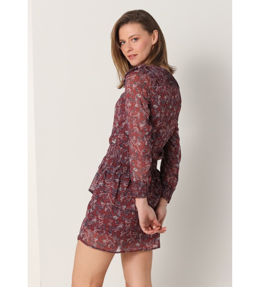 Vestido curto Lois com estampa floral bordô