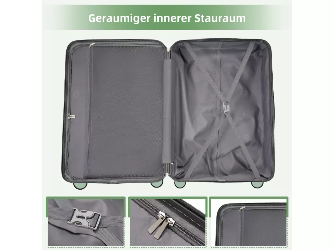 Bagage à main de 3 pièces20&24&28 pouces - en matériau ABS+PC - doubles roues pivotantes à 360° et Serrure TSA-vert