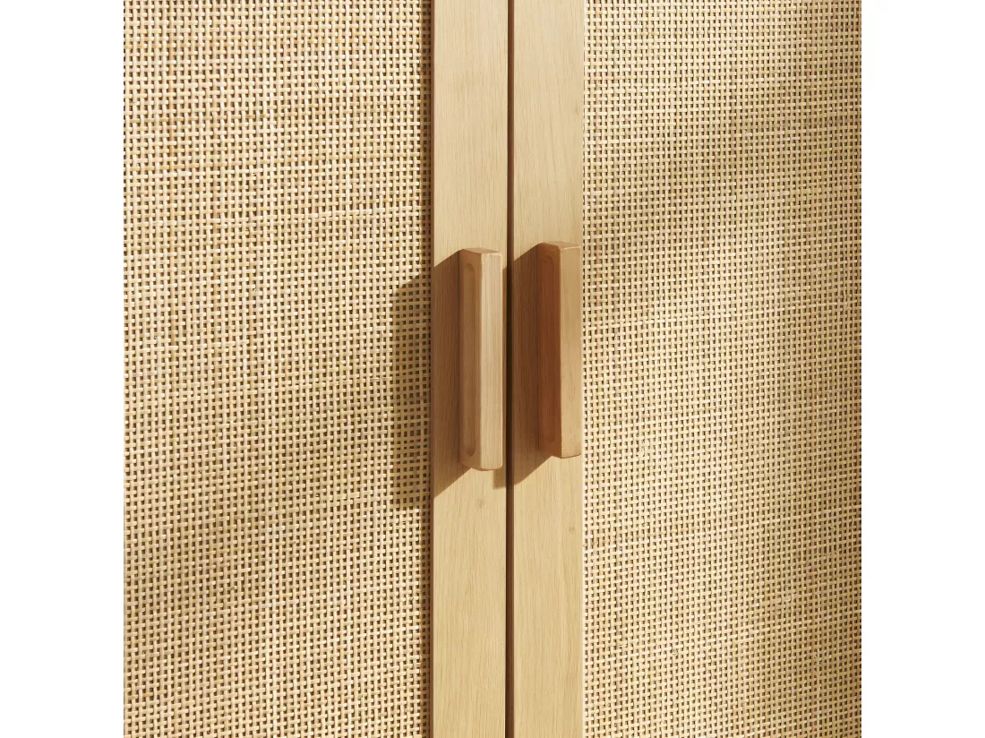 June - Meuble à chaussures 2 portes 1 niche en bois et cannage L80cm - Bois clair