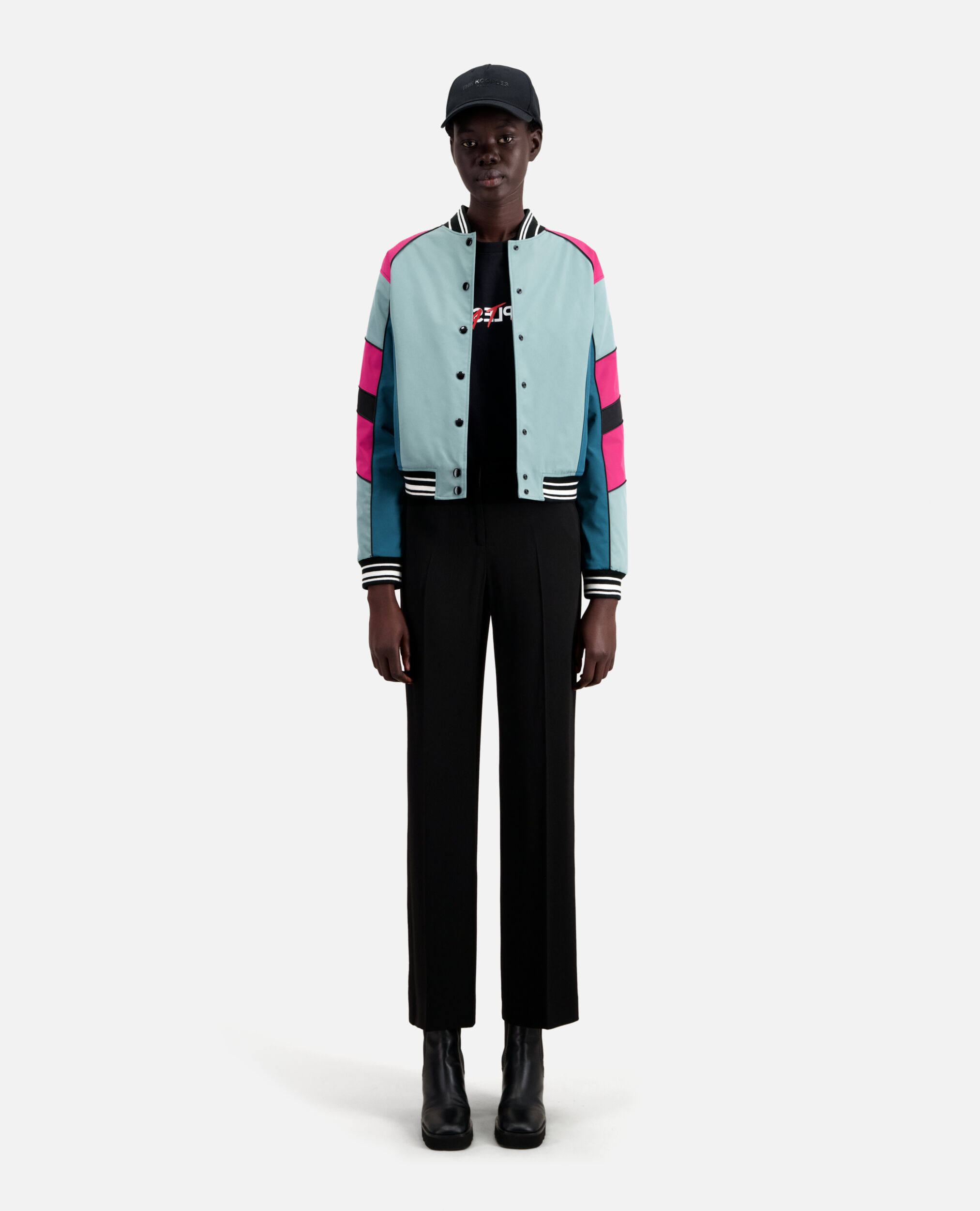 Short jacket with multicoloured patchwork