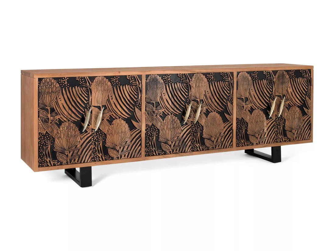 Bahut Bois Fer Marron 220x42x74cm - Iris Décoration d'Autrefois