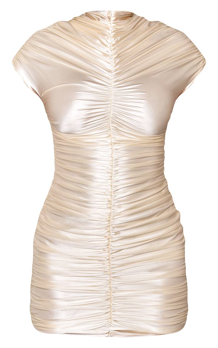 Crème Robe Mini Moulante Métallisée Froncée Plt Label