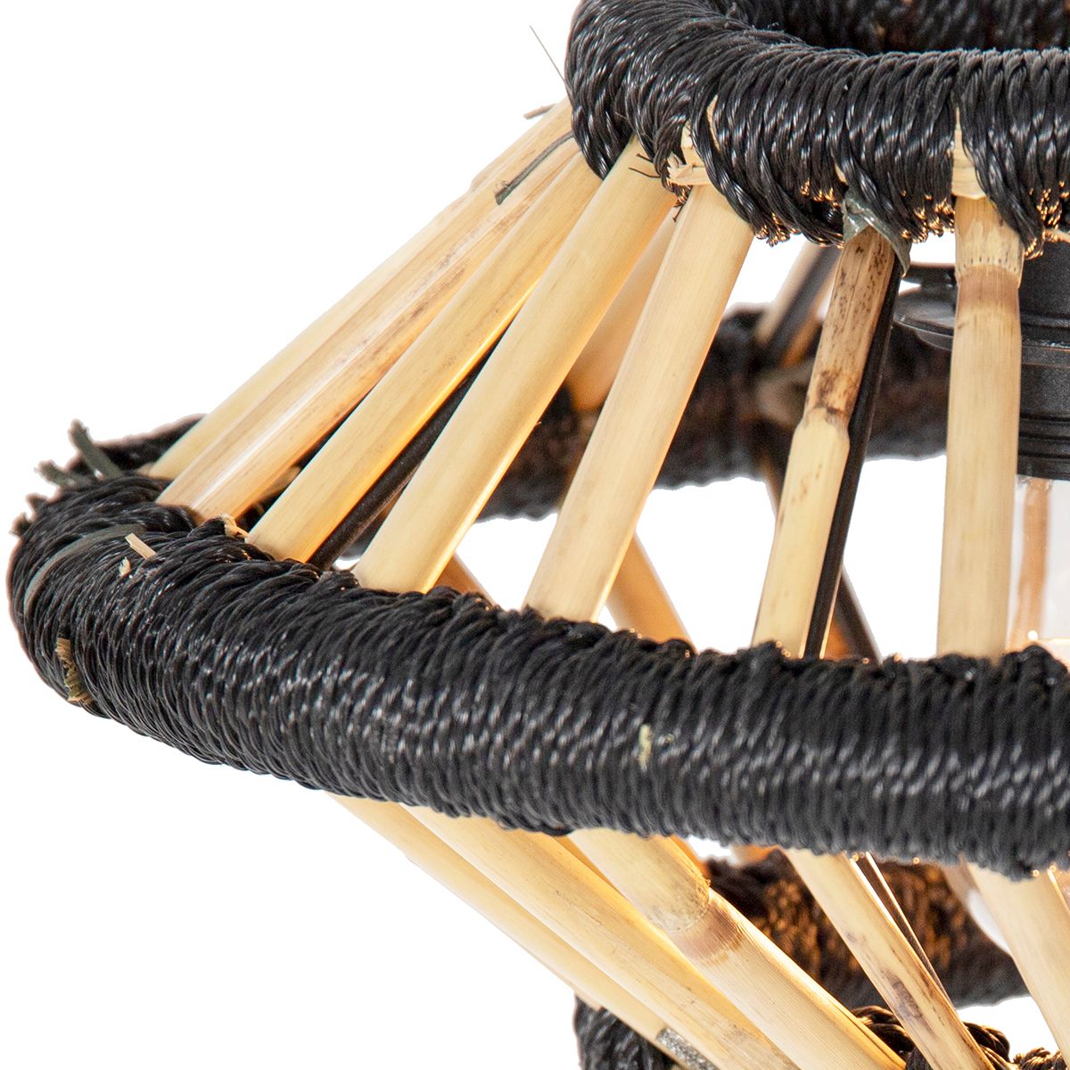 Oosterse hanglamp bamboe met zwart langwerpig 3-lichts - Evalin