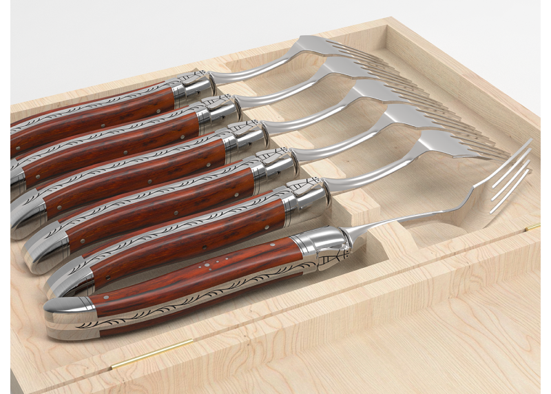 Service de 6 fourchettes Laguiole avec un manche en bois de cocobolo et mitres en acier inoxydable