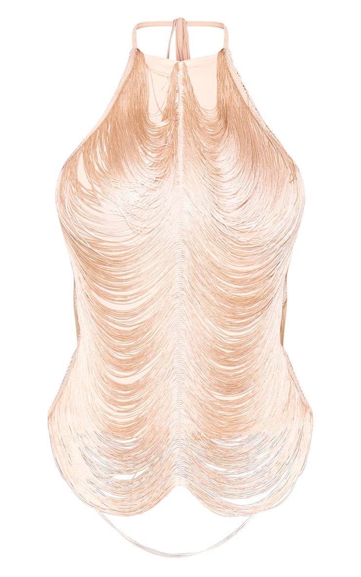 Crème Haut Dos Nu À Détail De Franges