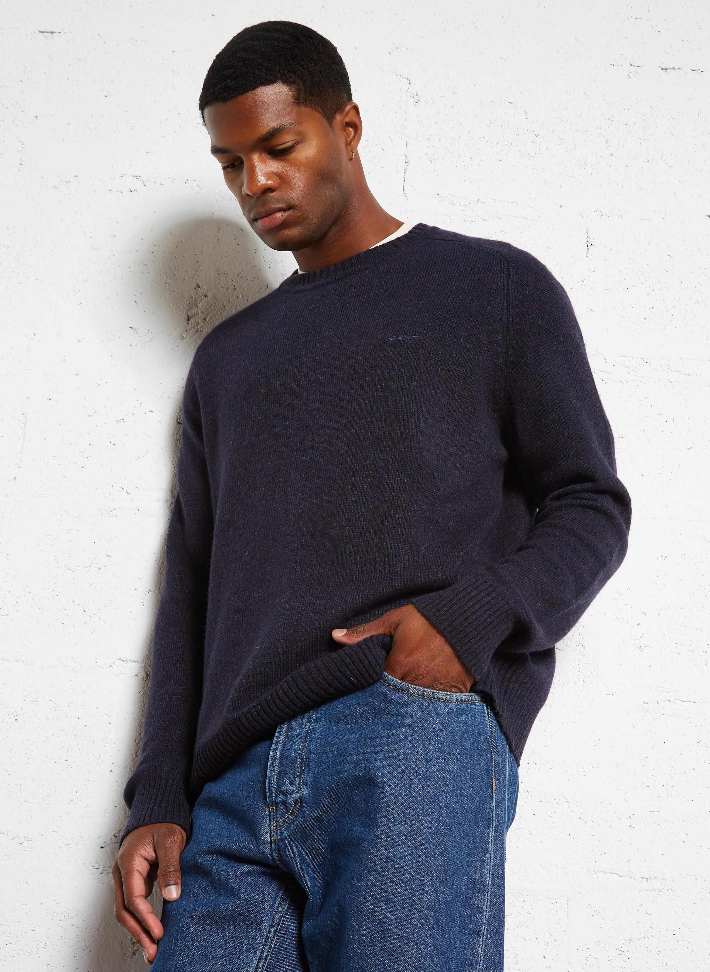 Pull col rond en laine mélangée | Bleu