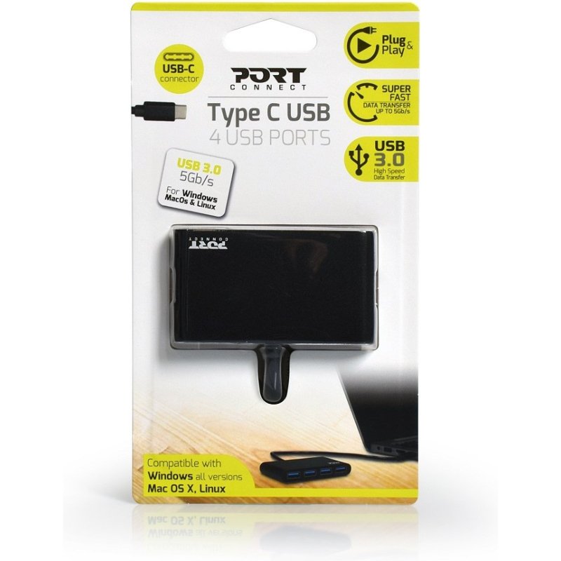 Port Designs 900123 hub & concentrateur USB 3.2 Gen 1 (3.1 Gen 1) Type-C 5000 Mbit/s Noir