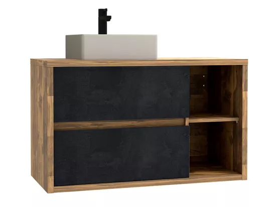 Meuble de salle de bain suspendu avec vasque carrée - Coloris naturel et anthracite - 100 cm - TIKITIKI
