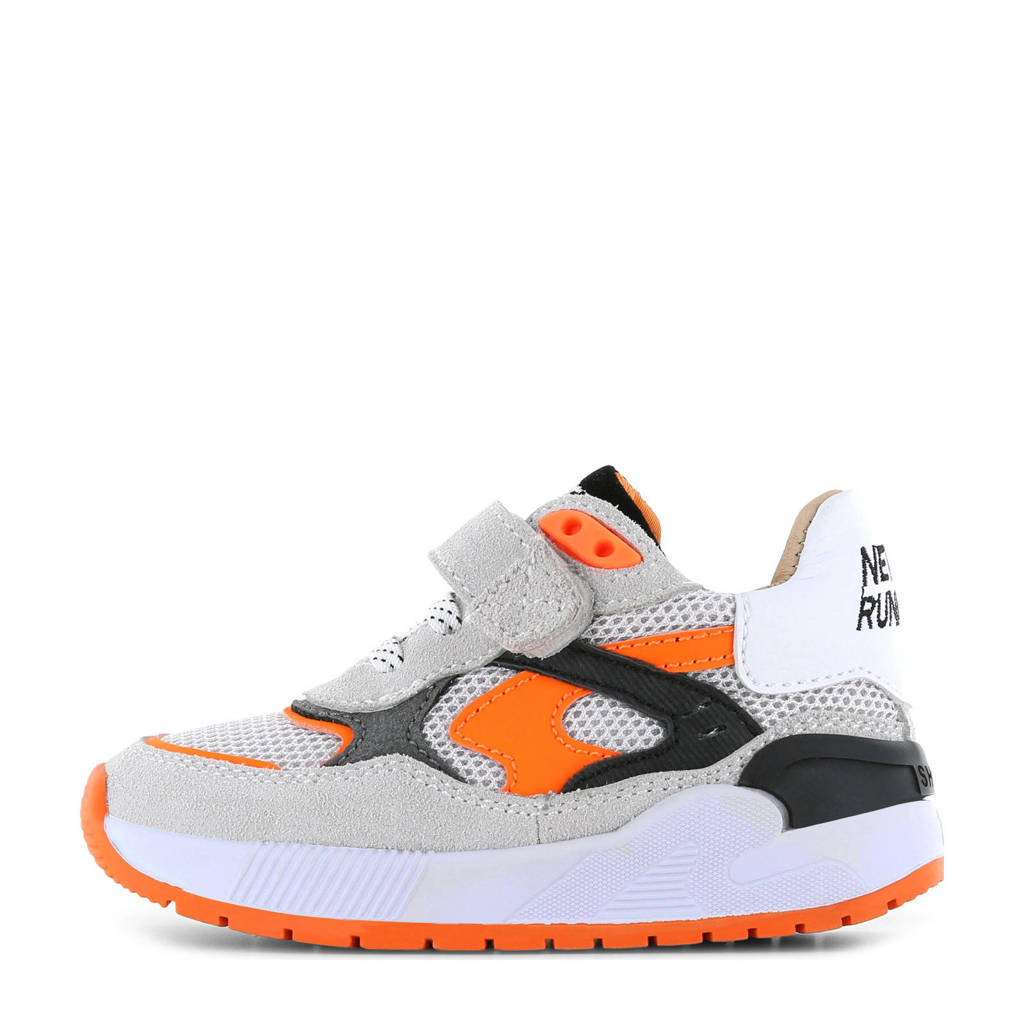 Shoesme leren sneakers grijs/oranje