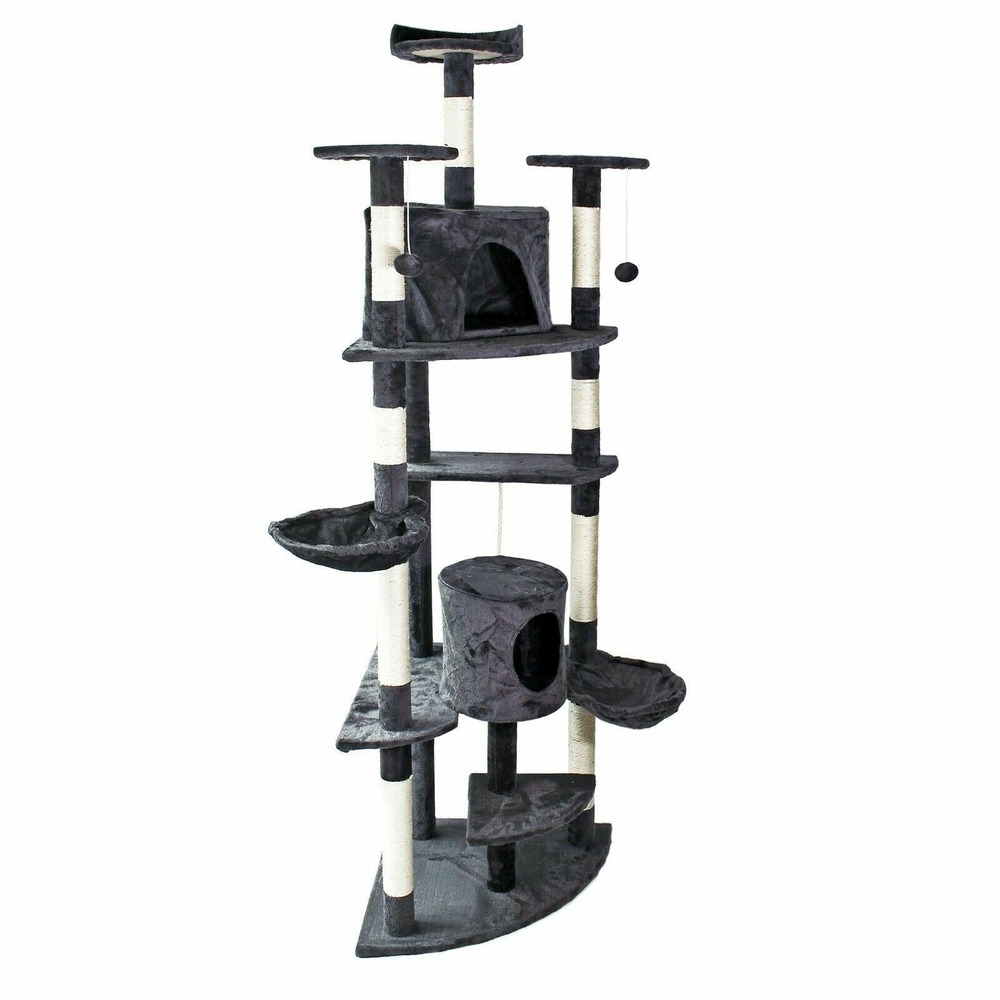 Arbre à chat d‘angle plateforme d‘observation jeux griffoir sisal gris foncé