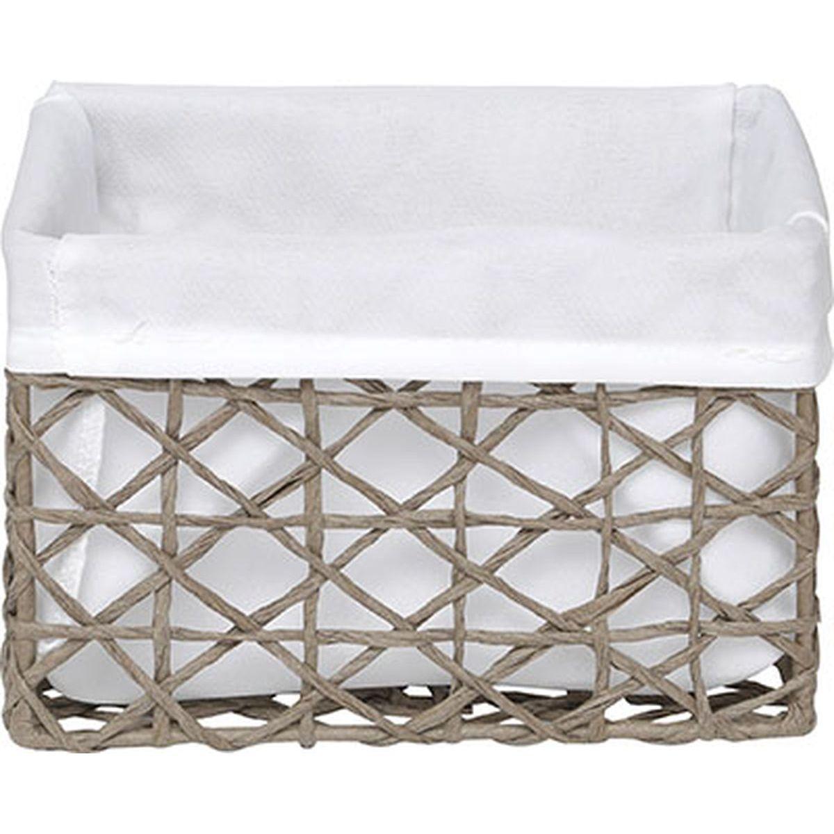 PANIER GM PAPIER TAUPE TISSU BLANC