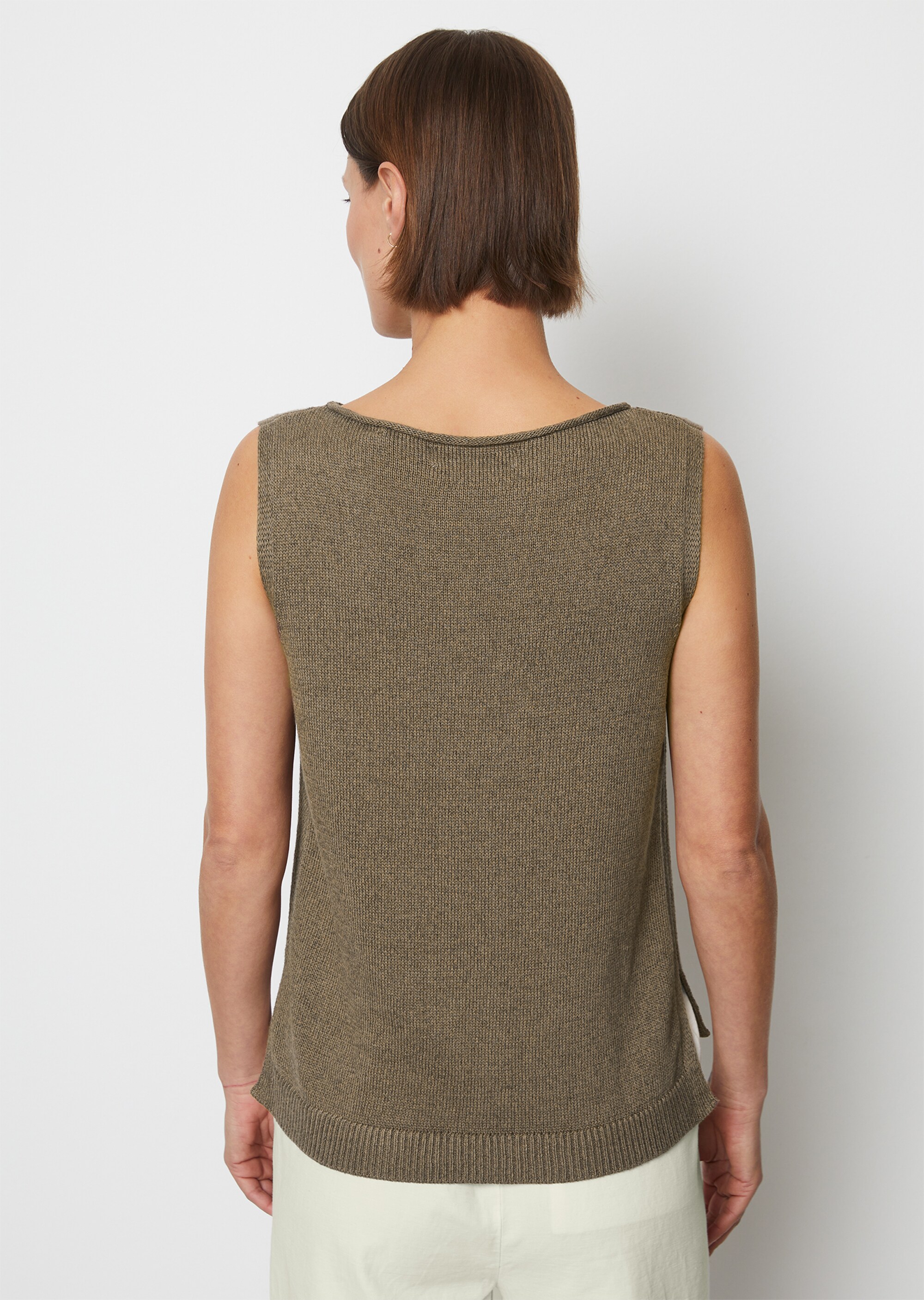 Ärmelloser Strickpullover regularaus Leinen-Mix