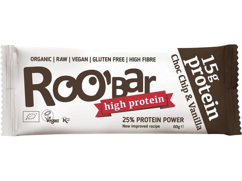 Roobar Rohkost Protein Riegel Choc Chip & Vanilla 10 x 60 g Bio-Riegel auf Basis von Datteln und Reisprotein