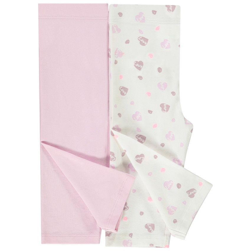Lot de 2 corsaires uni et imprimé pour bébé fille - Ecru