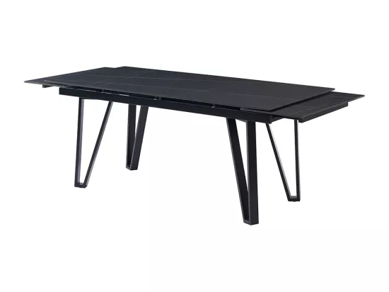 Table à manger extensible 6 à 10 personnes en céramique et métal - Effet marbre noir - SARINO