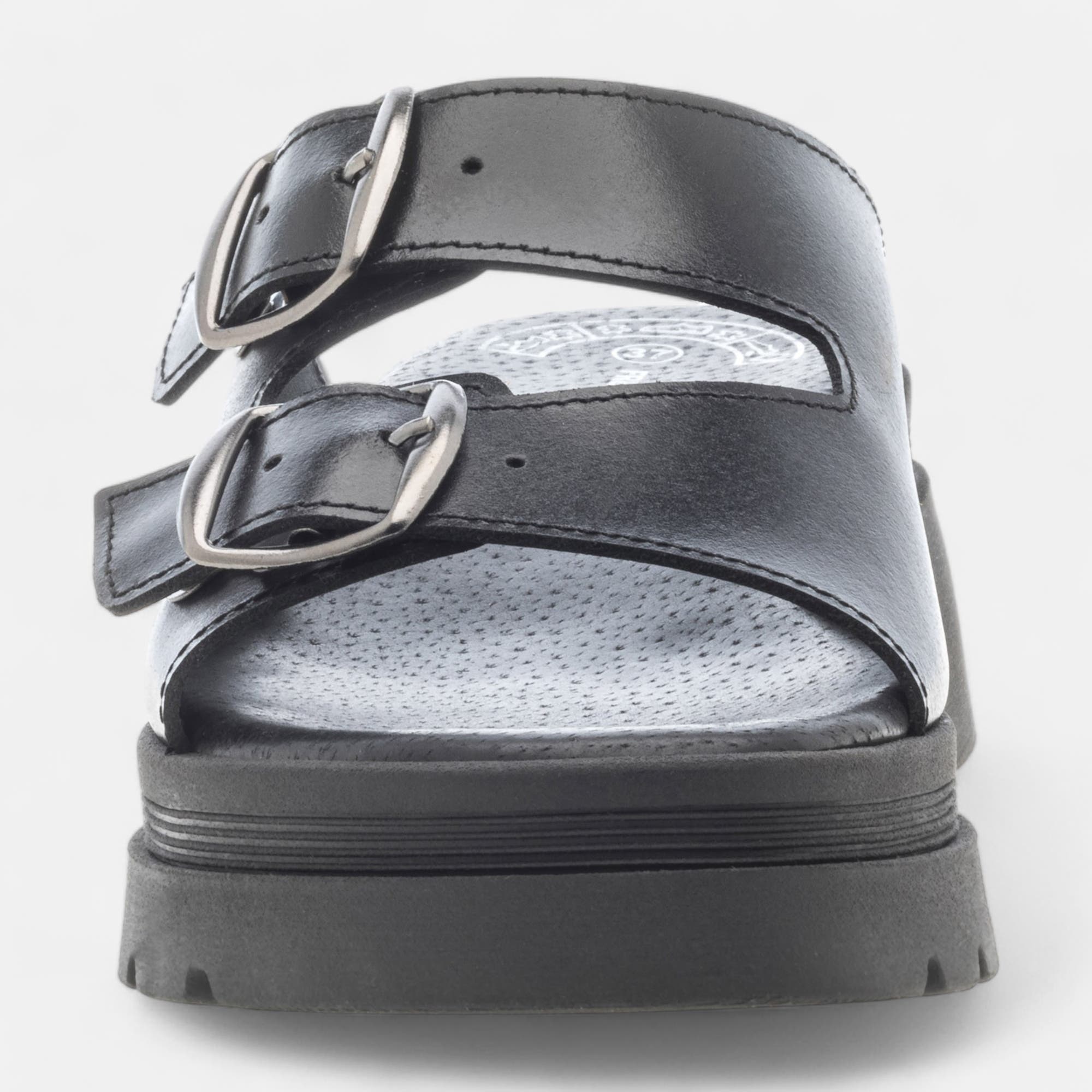 Mules à talon compensé Femme en cuir noir