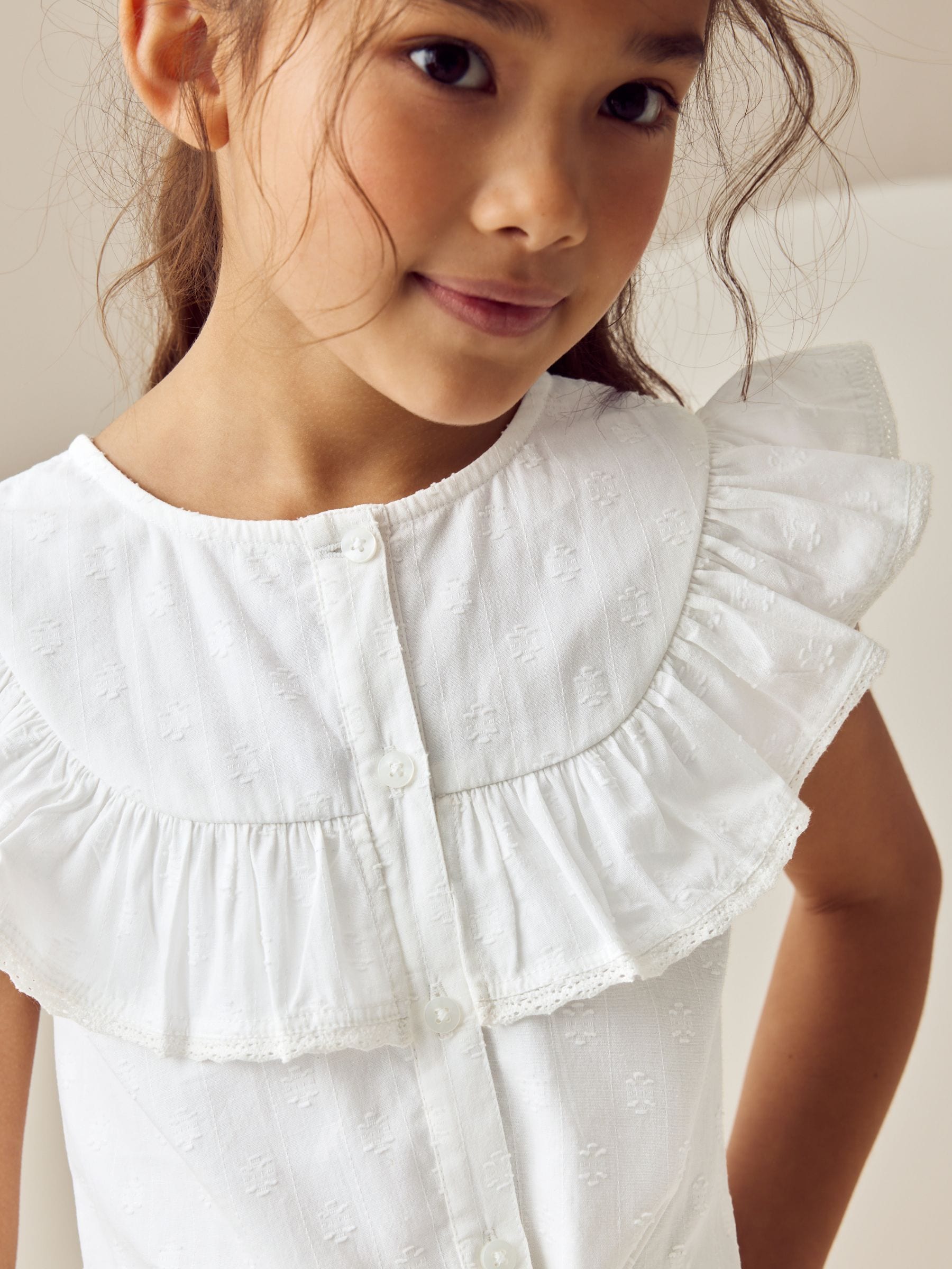Wit - 100% katoenen blouse met strik aan de voorkant (3 - 16 jr)
