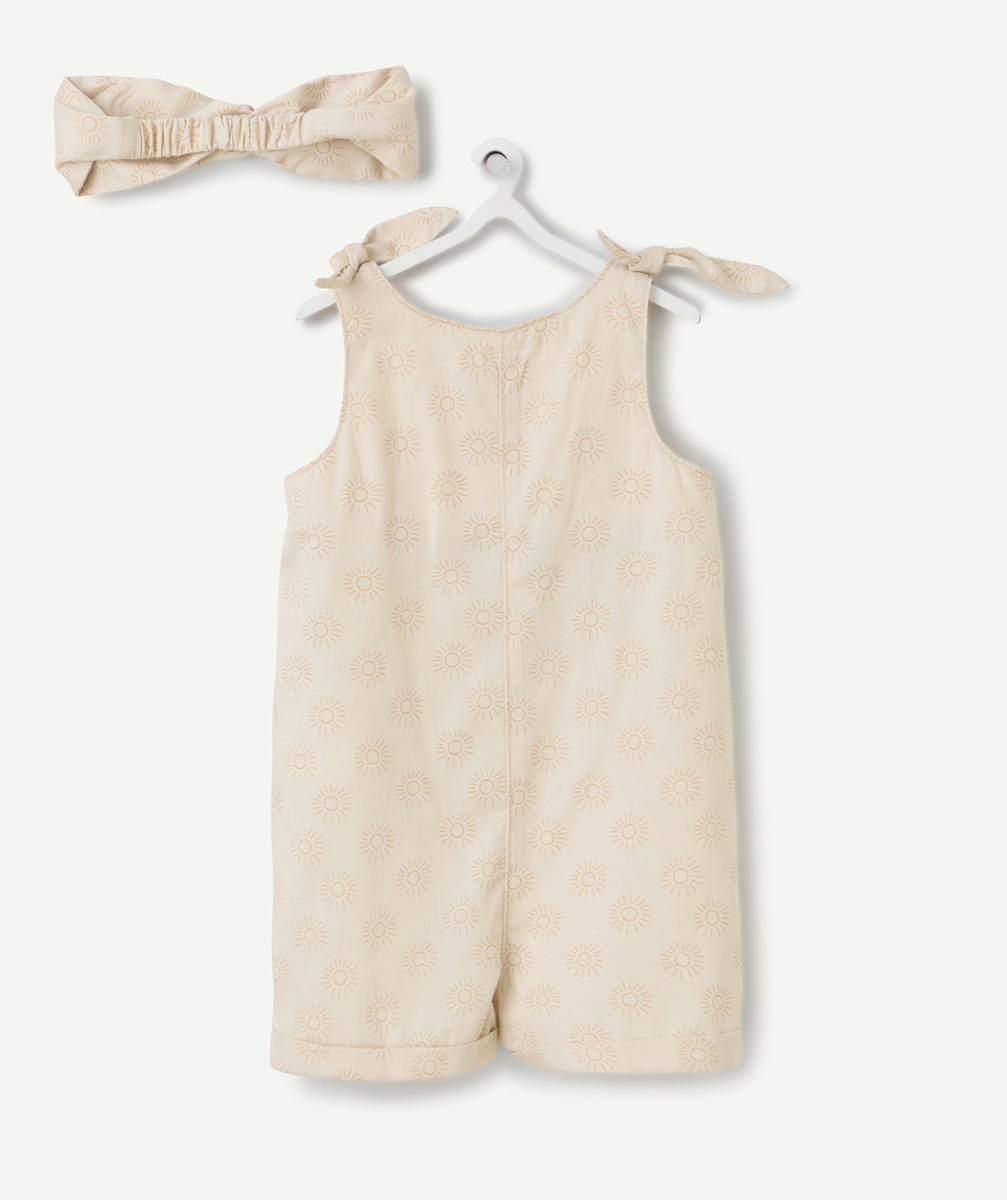 combi-short et turban bébé fille en viscose responsable beige imprimé soleils