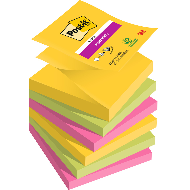 Post-it Haftnotizen Super Sticky Z-Notes Carnival, 76 x 76 mm, 6 x 90 Blatt