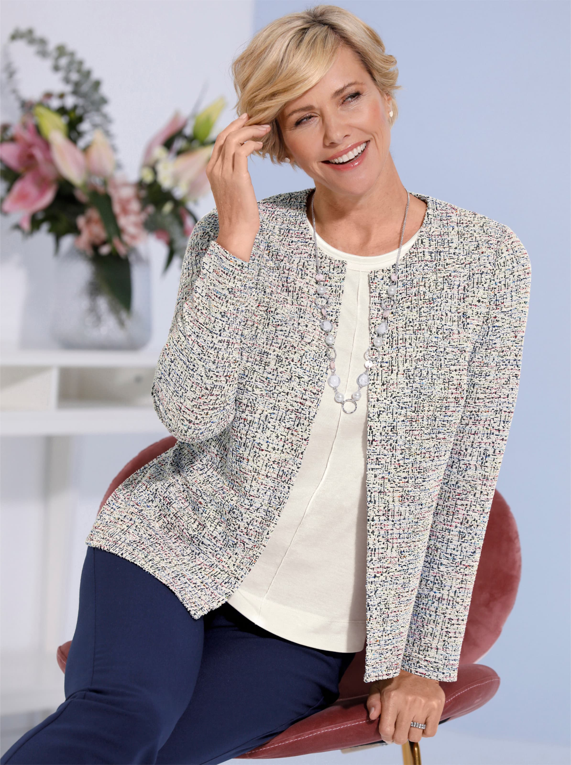 Shirtjacke in schwarz-rosé-meliert