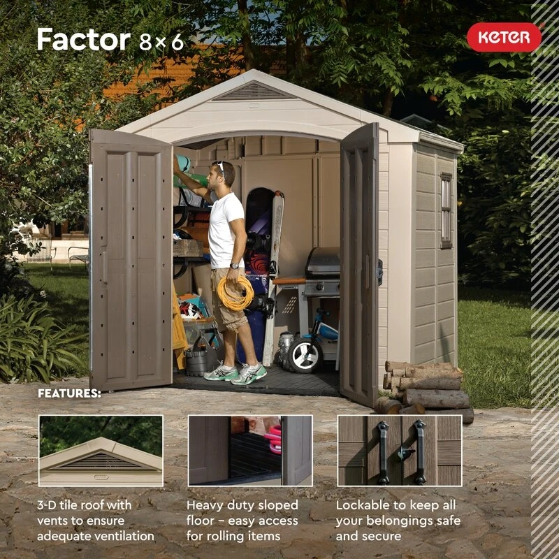Galpão de armazenamento de plástico Factor de 2,44 m de largura x 1,83 m de profundidade