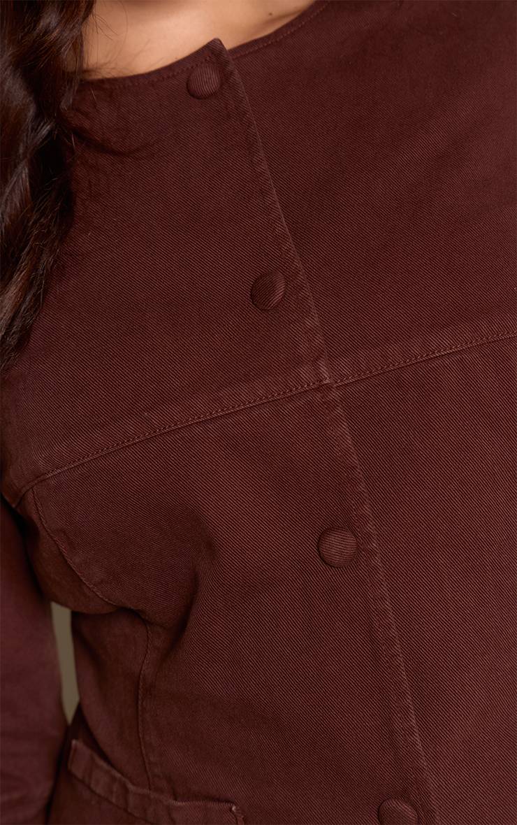 Marron Chemise En Denim Col Rond Grande Taille